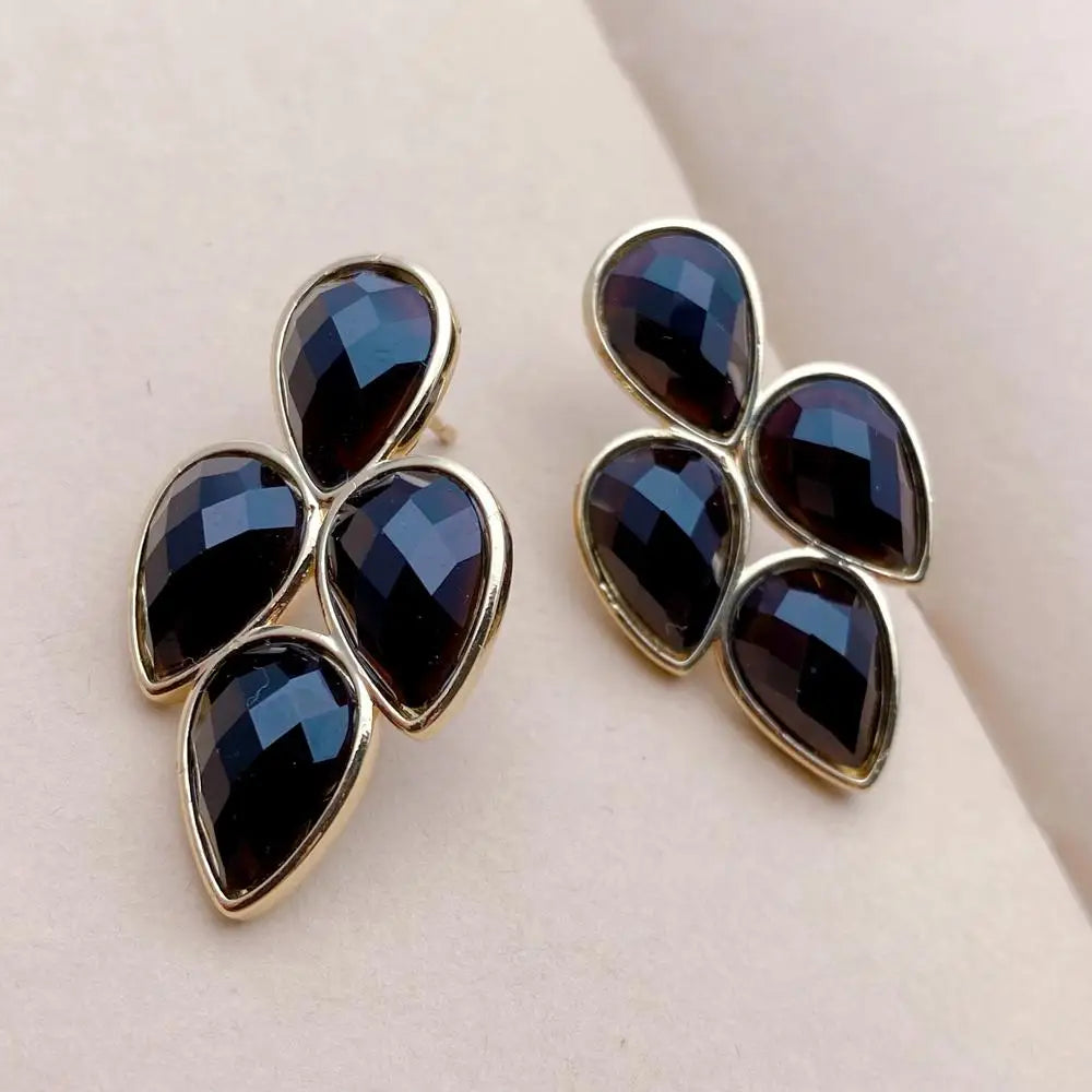 Natural Black Onyx Earrings Women Stone Leafage Shape Stud Earring Jewelry Wholesale