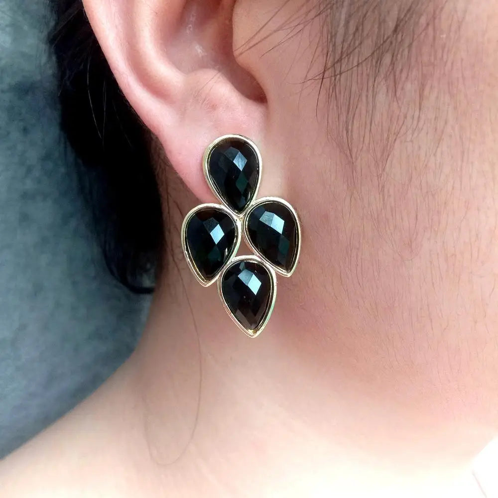 Natural Black Onyx Earrings Women Stone Leafage Shape Stud Earring Jewelry Wholesale