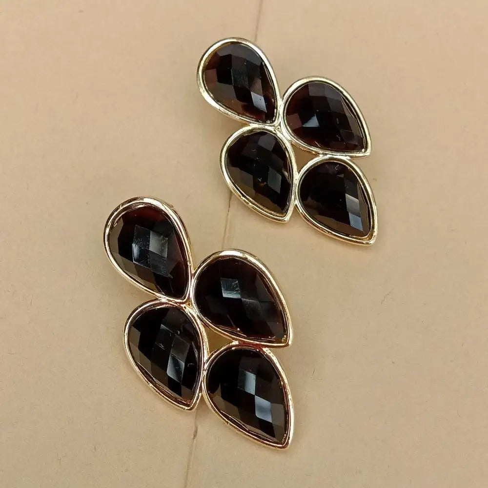 Natural Black Onyx Earrings Women Stone Leafage Shape Stud Earring Jewelry Wholesale