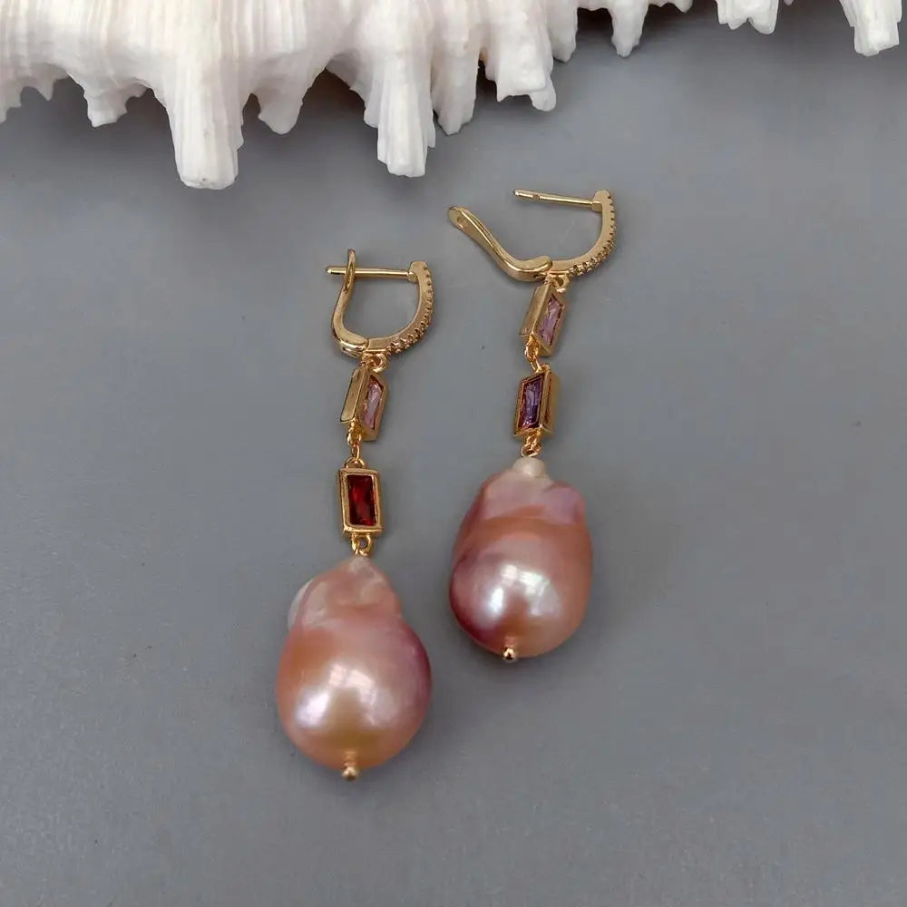 Natural Cultured Pink Keshi Pearl Cz Pave Chain Dangle Lever Back Earrings Classic For Women