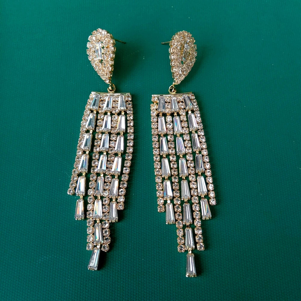 Rhinestone Tassel Drop Earrings For Women Elegant Teardrop Jewelry