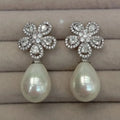 White Sea Shell Pearl Bold Fashion Stud Earring Cz Pave Flower Stud Earring Jewelry