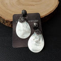 natural White Mother Of Pearl shell Black Macarsite pave Earrings Fashion Statement Party Wedding Earrings  Shipping Jewelry